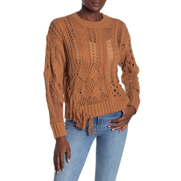 NWT 360 CASHMERE TENLEY CABLE KNIT FRINGE SWEATER - Picture 6 of 6